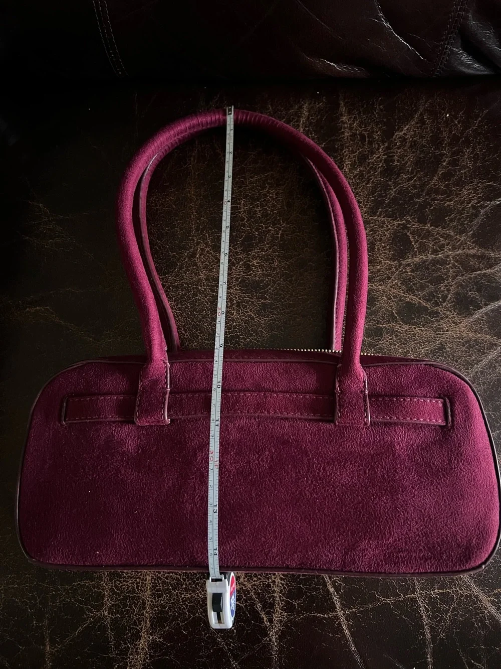 LOFT Wine Suede Satchel with Gold Hardware